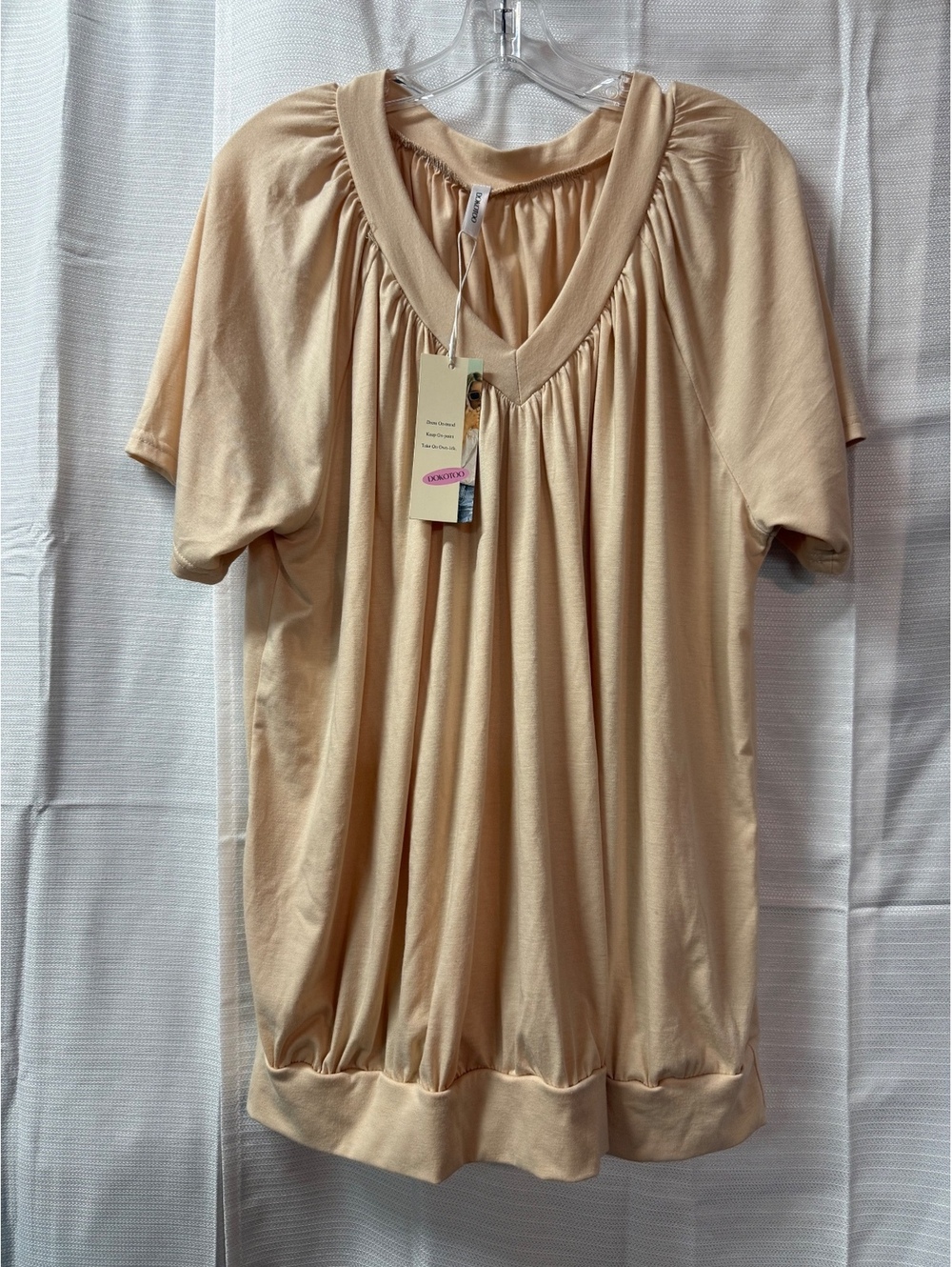 DOKOTOO Women's Beige Short Sleeve V-Neck Blouse Size 2XL